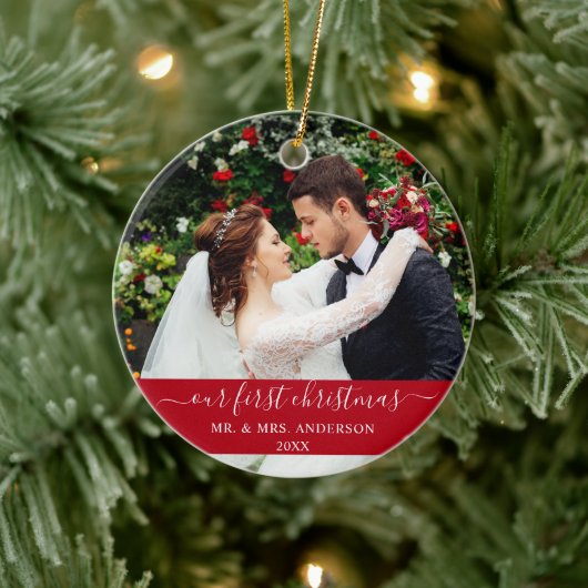 スクリプスタイリッシュト初めてのクリスマス赤 セラミックオーナメント (ツリー)