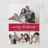 スクリプスタイリッシュト家族写真コラージュ赤クリスマス ポストカード (正面)