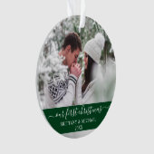 スクリプスタイリッシュト私たちの初めてのクリスマスカップル緑 オーナメント (正面)