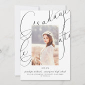 スクリプスタイリッシュト赤面ピンク写真卒業パーティー 招待状 (正面)