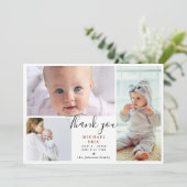 スクリプスタイリッシュト3フォトコラージュ赤ちゃんシャワー サンキューカード (スタンド正面)