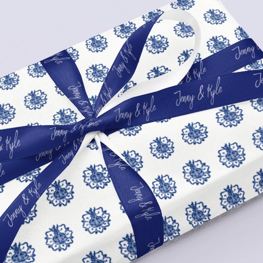 スクリプスタイリッシュト・カップル名ネイビー・ブルー サテンリボン