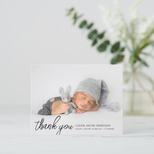 スクリプトありがとうお2枚の写真の誕生発表 ポストカード (スタンド正面)