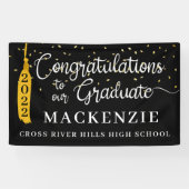 スクリプトおめでとうグラッドブラック金ゴールドタッセル紙吹雪 横断幕 (横)