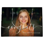 スクリプトおめでとうズ卒業写真カスタム ラージペーパーバッグ (正面)