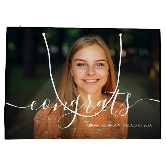 スクリプトおめでとうズ卒業写真カスタム ラージペーパーバッグ (裏面)