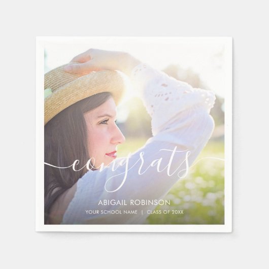 スクリプトおめでとう卒業フォトカスタム スタンダードカクテルナプキン (正面)