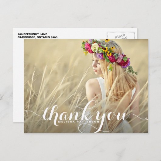 スクリプトお洒落卒業ありがとうはがき ポストカード (正面/裏面)