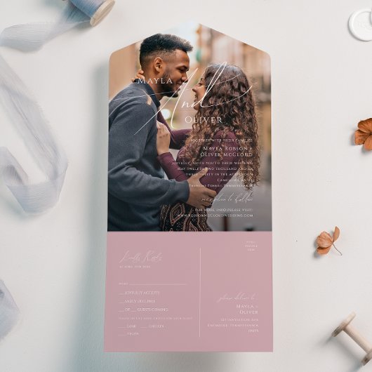 スクリプトお洒落 |ほこりっぽいバラの写真シールと送信 オールインワン招待状