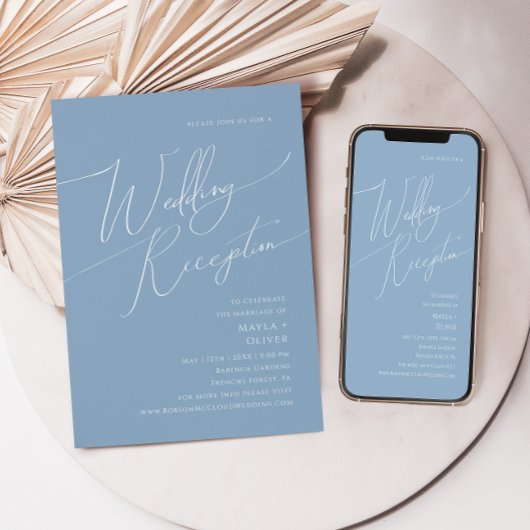 スクリプトお洒落 |ほこりっぽいブルーウェディングレセプション 招待状