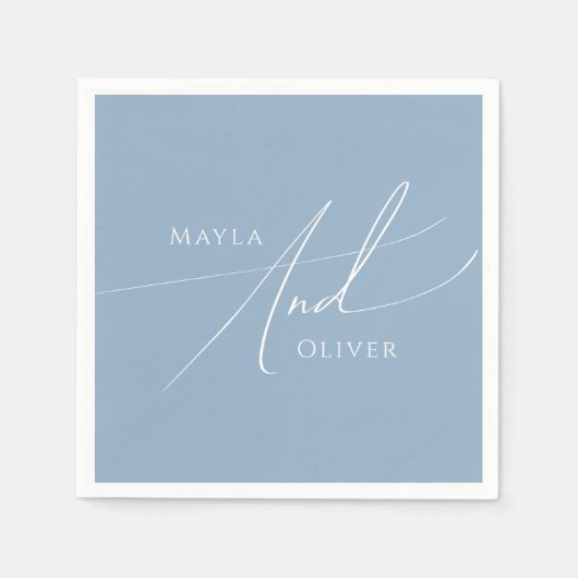 スクリプトお洒落 |ほこりっぽいブルー結婚ズ スタンダードカクテルナプキン (正面)