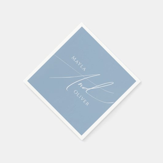 スクリプトお洒落 |ほこりっぽいブルー結婚ズ スタンダードカクテルナプキン (角)