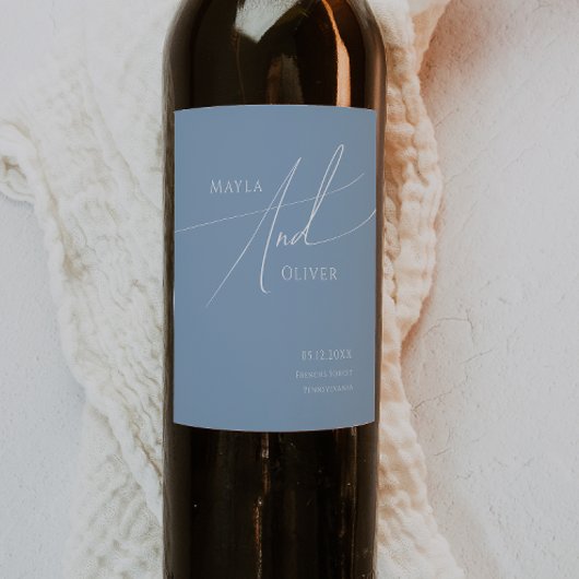 スクリプトお洒落 |ほこりっぽいブルー結婚ズ ワインラベル