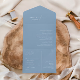 スクリプトお洒落 ほこりっぽい青い印鑑と送信 オールインワン招待状