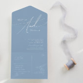 スクリプトお洒落 |ほこりっぽい青カジュアル印と送信 オールインワン招待状