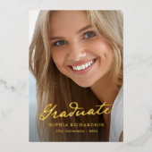 スクリプトお洒落 | シックな写真卒業金ゴールド 箔招待状 (正面)