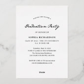 スクリプトお洒落 | シックな写真卒業金ゴールド 箔招待状 (裏面)