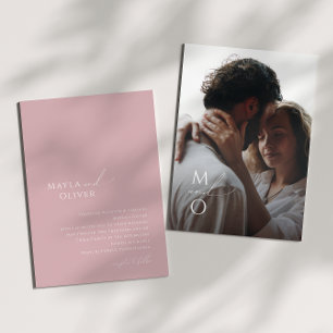 スクリプトお洒落  バラモノグラム結婚写真 招待状