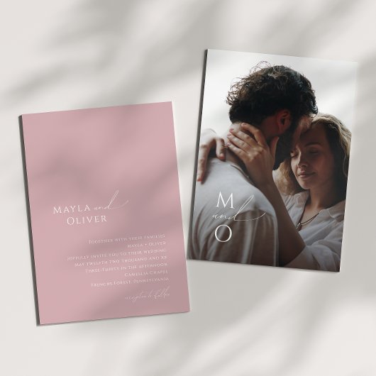 スクリプトお洒落 |バラモノグラム結婚写真 招待状