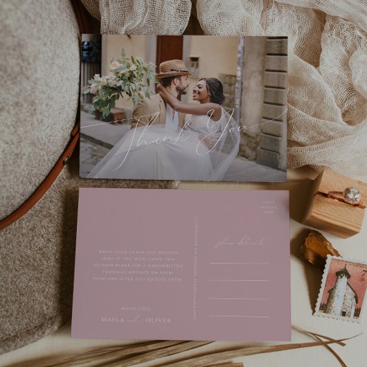 スクリプトお洒落 |バラ横型フォトありがとうございました ポストカード