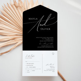 スクリプトお洒落 |ブラックカジュアルシールと送信 オールインワン招待状