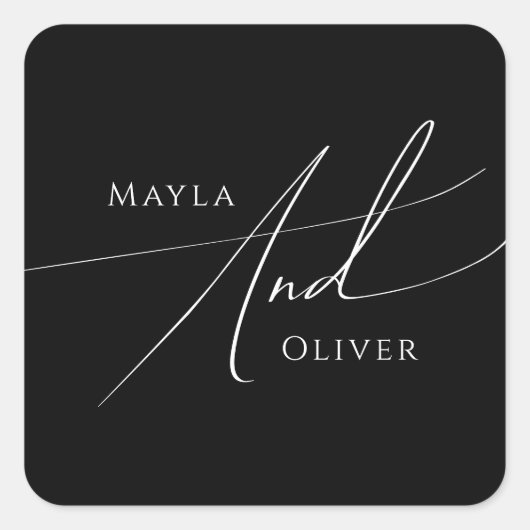 スクリプトお洒落 |ブラック結婚の封筒用シール スクエアシール (正面)