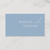 スクリプトお洒落 |埃っぽいブルー結婚フラット プレイスカード (裏面)