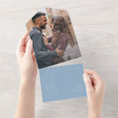 スクリプトお洒落 |埃っぽい青い写真シールと送信 オールインワン招待状 (貼ってはがせる)