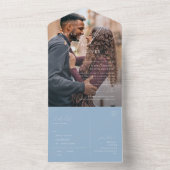 スクリプトお洒落 |埃っぽい青い写真シールと送信 オールインワン招待状 (内側)