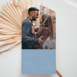 スクリプトお洒落 |青いカジュアル写真シールと送信 オールインワン招待状