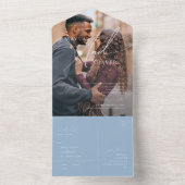 スクリプトお洒落 |青いカジュアル写真シールと送信 オールインワン招待状 (内側)