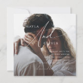 スクリプトお洒落 |黒い四角い写真結婚の 招待状 (正面)