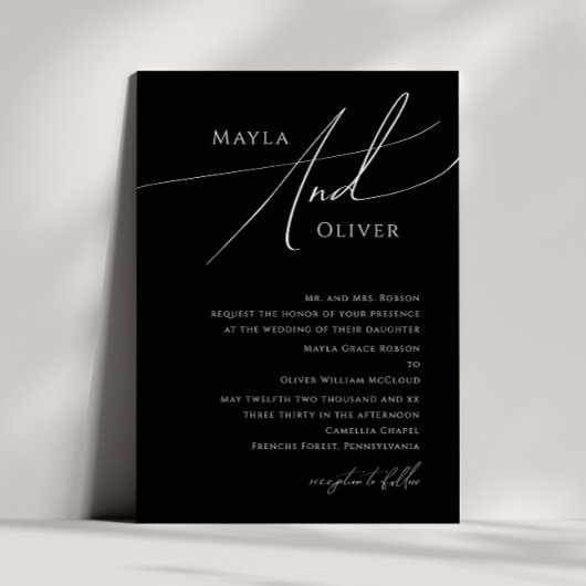 スクリプトお洒落 |黒伝統的結婚の 招待状