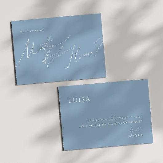 スクリプトお洒落 | Dusty Blue Matron of Honor Card 招待状