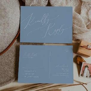 スクリプトお洒落 Dusty Blue Wedding RSVP ポストカード