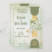 スクリプトお洒落 | Sage Greenカジュアル結婚の 招待状 (正面/裏面)