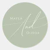 スクリプトお洒落 | Sage Green 結婚's ラウンドシール (正面)