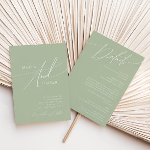 スクリプトお洒落   Sage Green All In One 結婚's 招待状