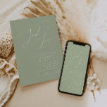 スクリプトお洒落 | Sage Green Just 結婚 Love's 招待状<br><div class="desc">スクリプトの素晴らし紹介お洒落 | sage green just loveあなたの結婚式招待状ボホシンプル春モダンお祝いに最適。私たちのエレガントデザインは明るいパステル鮮やかカラーパレットとヴィンテージシックな書道スクリプトを含む。ミニマルなスタイルやクラシックの好みにかかわらず、私たちの編集可能な製品ユニークは、贅沢で優雅な、上品でロマンチックなtouchを作成するのに最適な特別な日を忘れられない。連絡デザインに関して何か質問して、そして君の夢を救済作り結婚てみよう。</div>