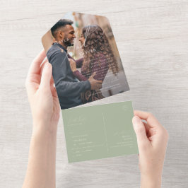 スクリプトお洒落 | Sage Green Photo Seal and Send オールインワン招待状