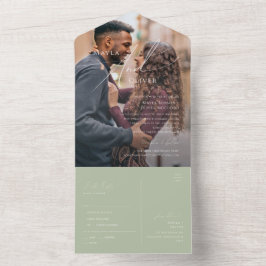 スクリプトお洒落 | Sage Green Photo Seal and Send オールインワン招待状