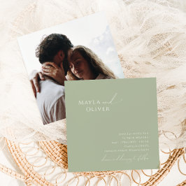 スクリプトお洒落 | Sage Green Photo Square 結婚's 招待状