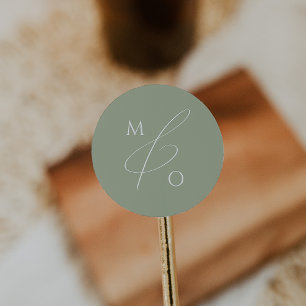 スクリプトお洒落   Sage Monogram封筒用シール ラウンドシール