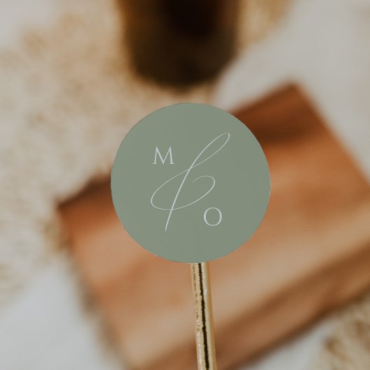 スクリプトお洒落 | Sage Monogram封筒用シール ラウンドシール
