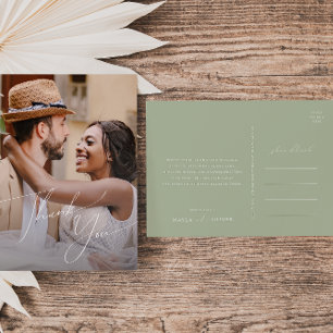 スクリプトお洒落   Sage Photo 結婚's Thank You ポストカード