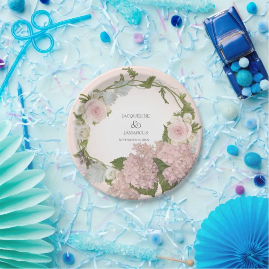 スクリプトかわいらしアジサイフローラリースハ絵を描ンド ペーパープレート (パーティー)