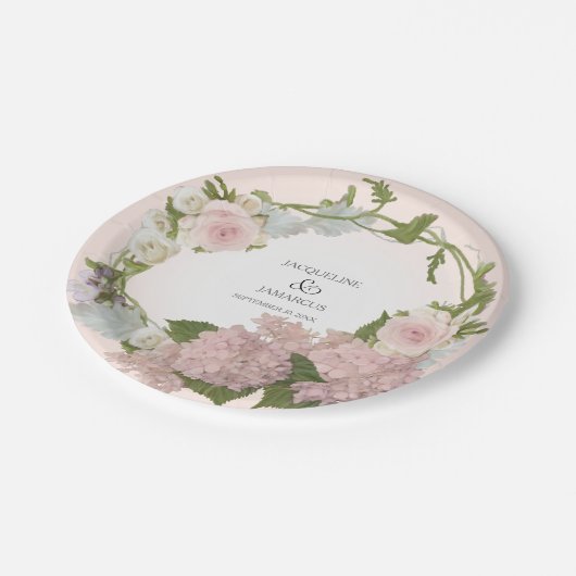 スクリプトかわいらしアジサイフローラリースハ絵を描ンド ペーパープレート (アングル)