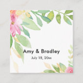 スクリプトかわいらしタイポグラフィピンクフローラ結婚式の引き出物 エンクロージャーカード (裏面)