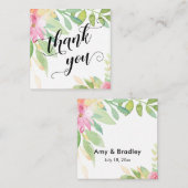 スクリプトかわいらしタイポグラフィピンクフローラ結婚式の引き出物 エンクロージャーカード (正面/裏面)