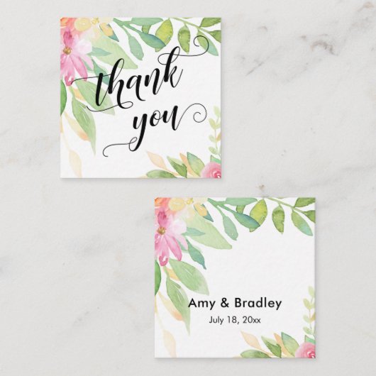 スクリプトかわいらしタイポグラフィピンクフローラ結婚式の引き出物 エンクロージャーカード (正面/裏面)